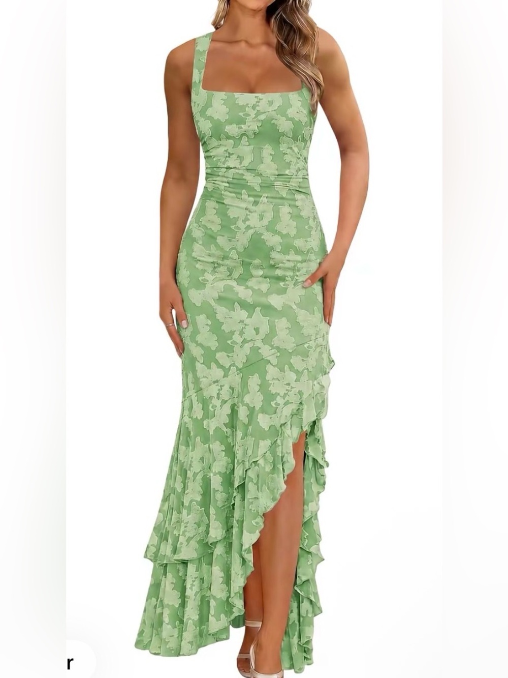 Square neck maxi dress with slit - Picture 1 of 2